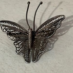Sterling silver FS 925 Filigree Butterfly Brooch 2” x 2”